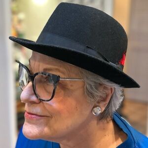 Vintage Black Fedora Hat with Red Feather Accent